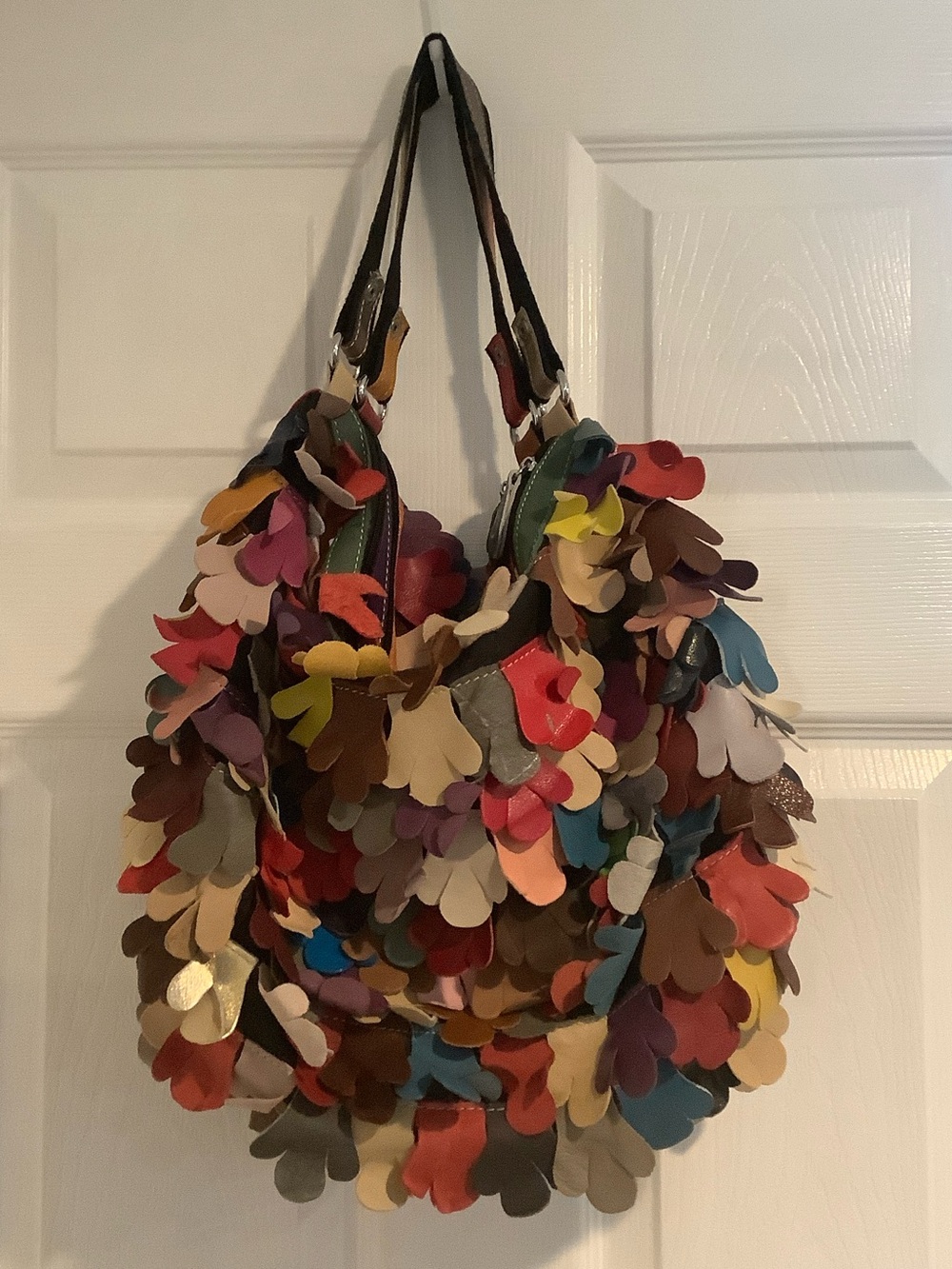 Multicolored Genuine Leather Artsy Eclectic Eccentric Maximalist Funky Hobo Bag